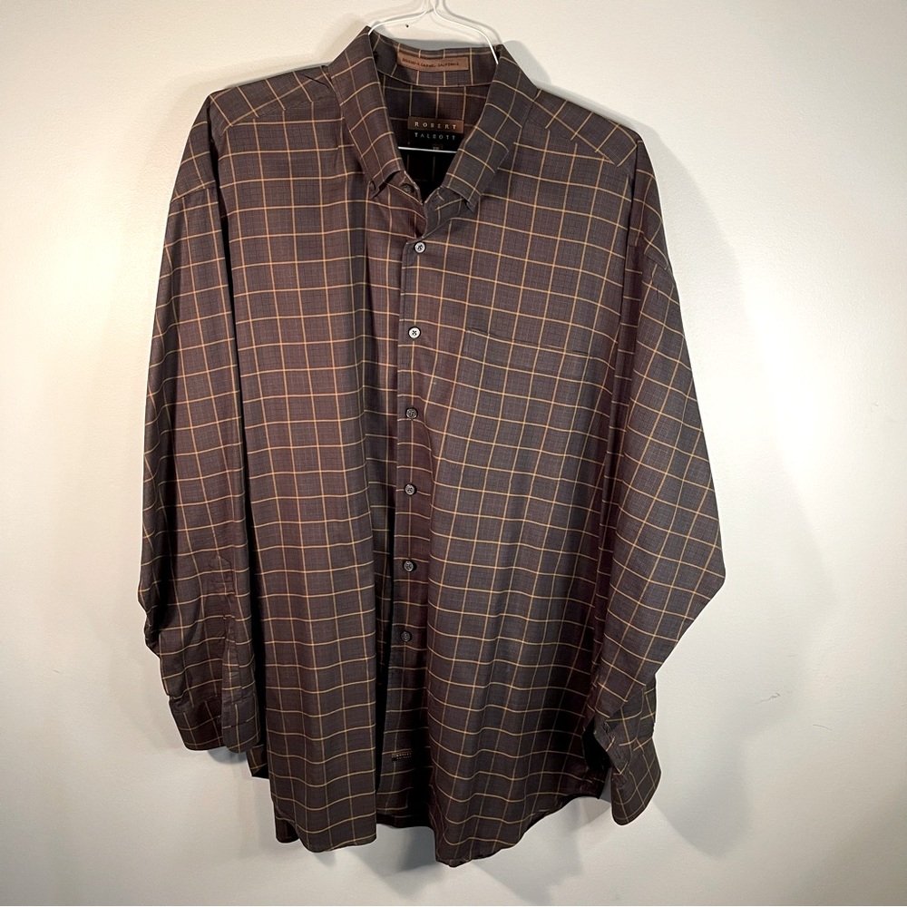 Robert Talbott brown/black/orange plaid dress shirt XXL